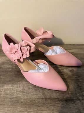 New SS 11 Women's Pink Pointed-Toe Floral Ankle-Strap Heels